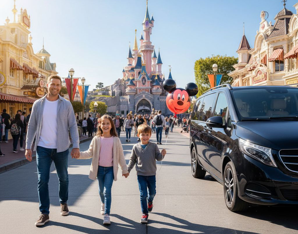 Happy family enjoying Disneyland Paris